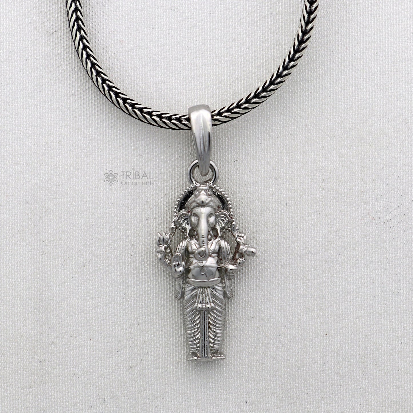 925 sterling silver Lord Ganesha pendant featuring a standing design, unisex jewelry, handmade tribal ornament necklace.