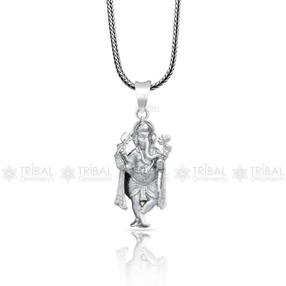Sterling silver Lord Ganesha pendant with standing design, unisex handmade jewelry by TRIBAL ORNAMENTS.