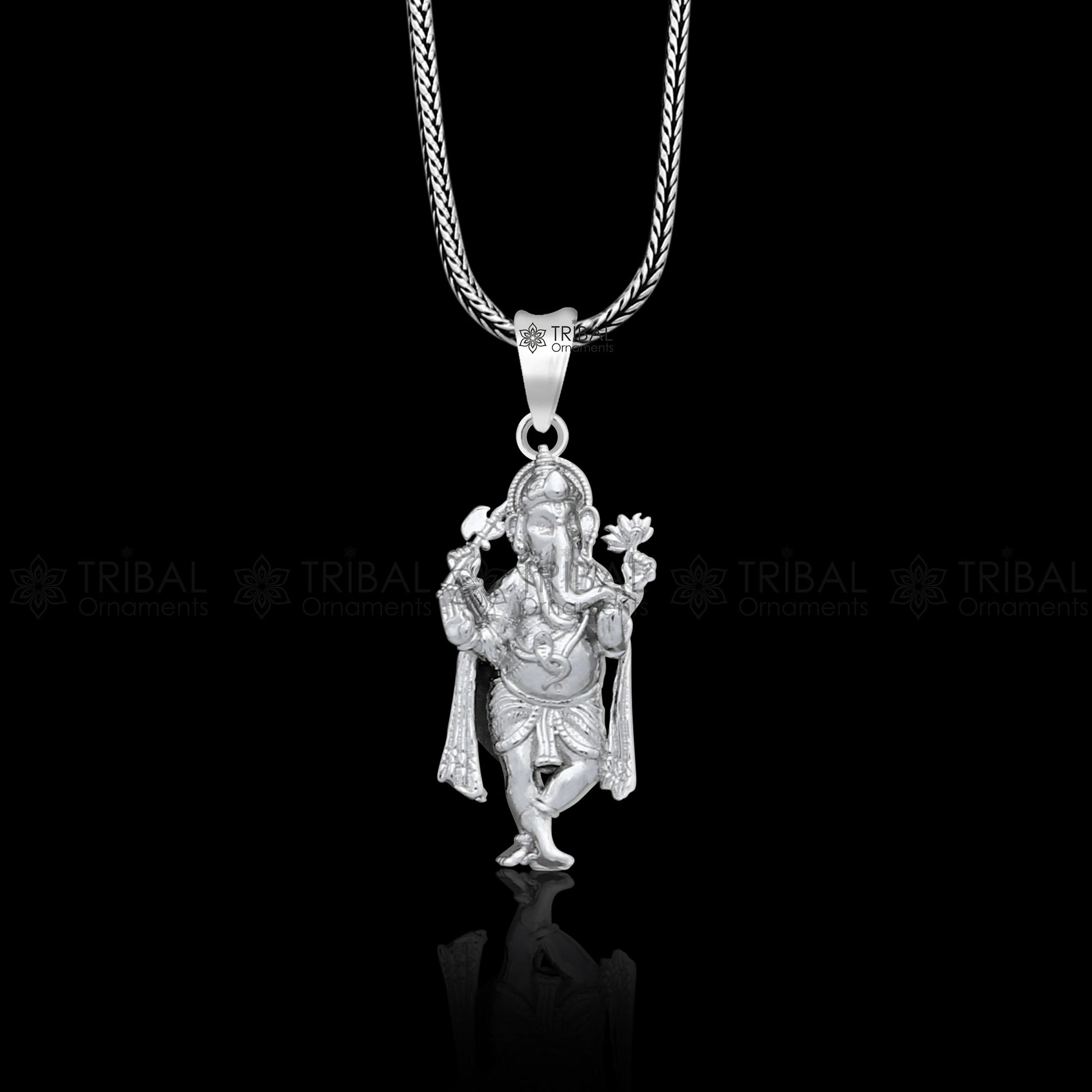 925 sterling silver Lord Ganesha standing design pendant necklace, Lord Ganesha unique style handmade pendant for unisex gift  Nsp829 - TRIBAL ORNAMENTS