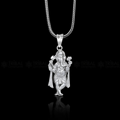 925 sterling silver Lord Ganesha pendant featuring a standing design, unisex handmade necklace from Tribal Ornaments.