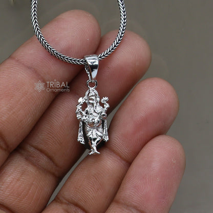 925 sterling silver Lord Ganesha pendant with standing design, handmade unisex necklace by TRIBAL ORNAMENTS.