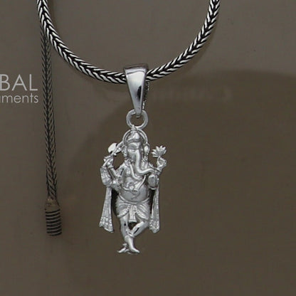 Sterling silver Lord Ganesha pendant by TRIBAL ORNAMENTS, unisex standing design handmade necklace accessory.