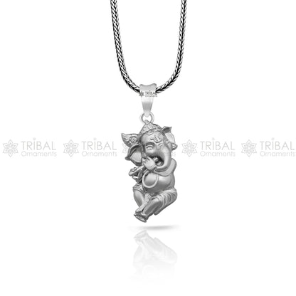 925 sterling silver Lord Ganesha pendant featuring a standing design, handmade unisex jewelry by Tribal Ornaments.
