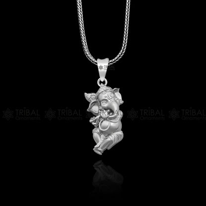 925 sterling silver Lord Ganesha pendant with standing design, unisex handmade jewelry by TRIBAL ORNAMENTS.