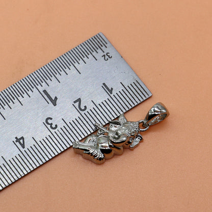 Sterling silver Lord Ganesha pendant with standing design, handmade unisex jewelry by TRIBAL ORNAMENTS.