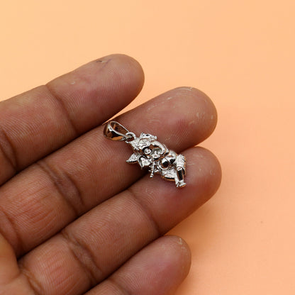 Sterling silver Lord Ganesha pendant with standing design, unisex handmade necklace by Tribal Ornaments.