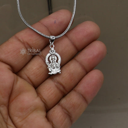 Sterling silver Lord Ganesha standing pendant necklace, handcrafted unisex design by TRIBAL ORNAMENTS.