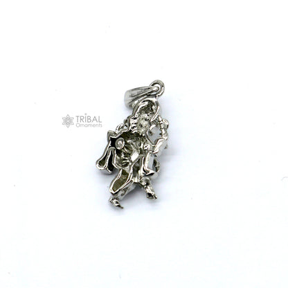 Sterling silver Lord Ganesha pendant with a dancing design, unisex jewelry by TRIBAL ORNAMENTS, handmade and detailed.