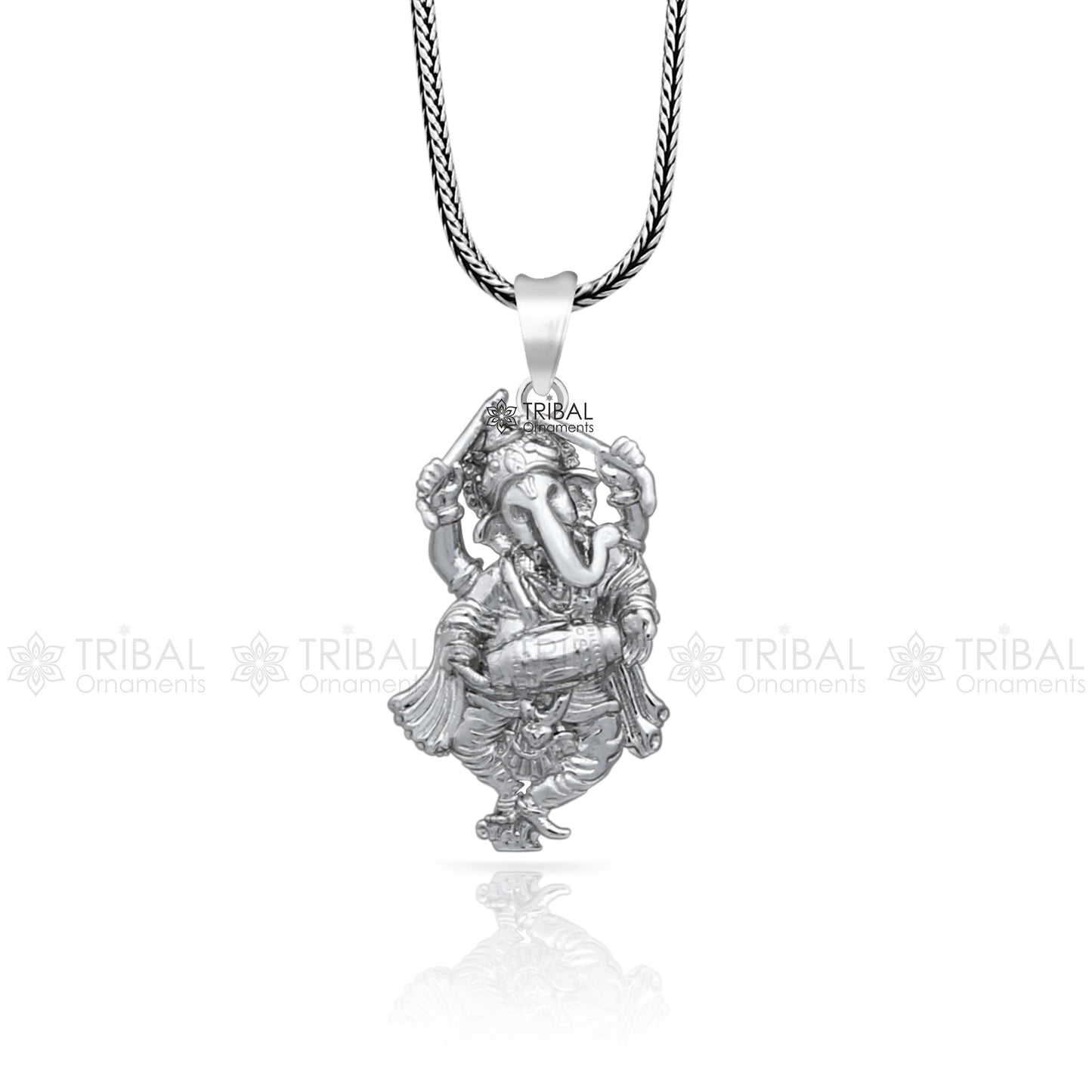925 silver Lord Ganesha pendant with a dancing design, unisex handmade jewelry by TRIBAL ORNAMENTS, perfect for gifting.