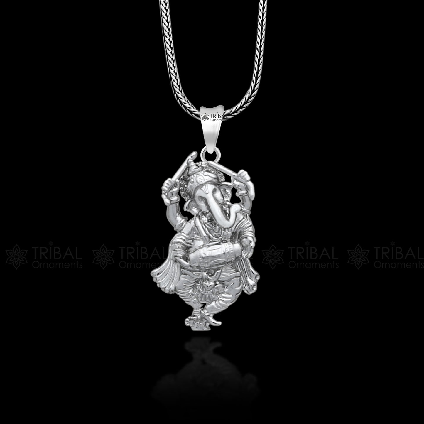 925 sterling silver Lord Ganesha dancing pendant, unisex jewelry with intricate handmade design, perfect for spiritual style.