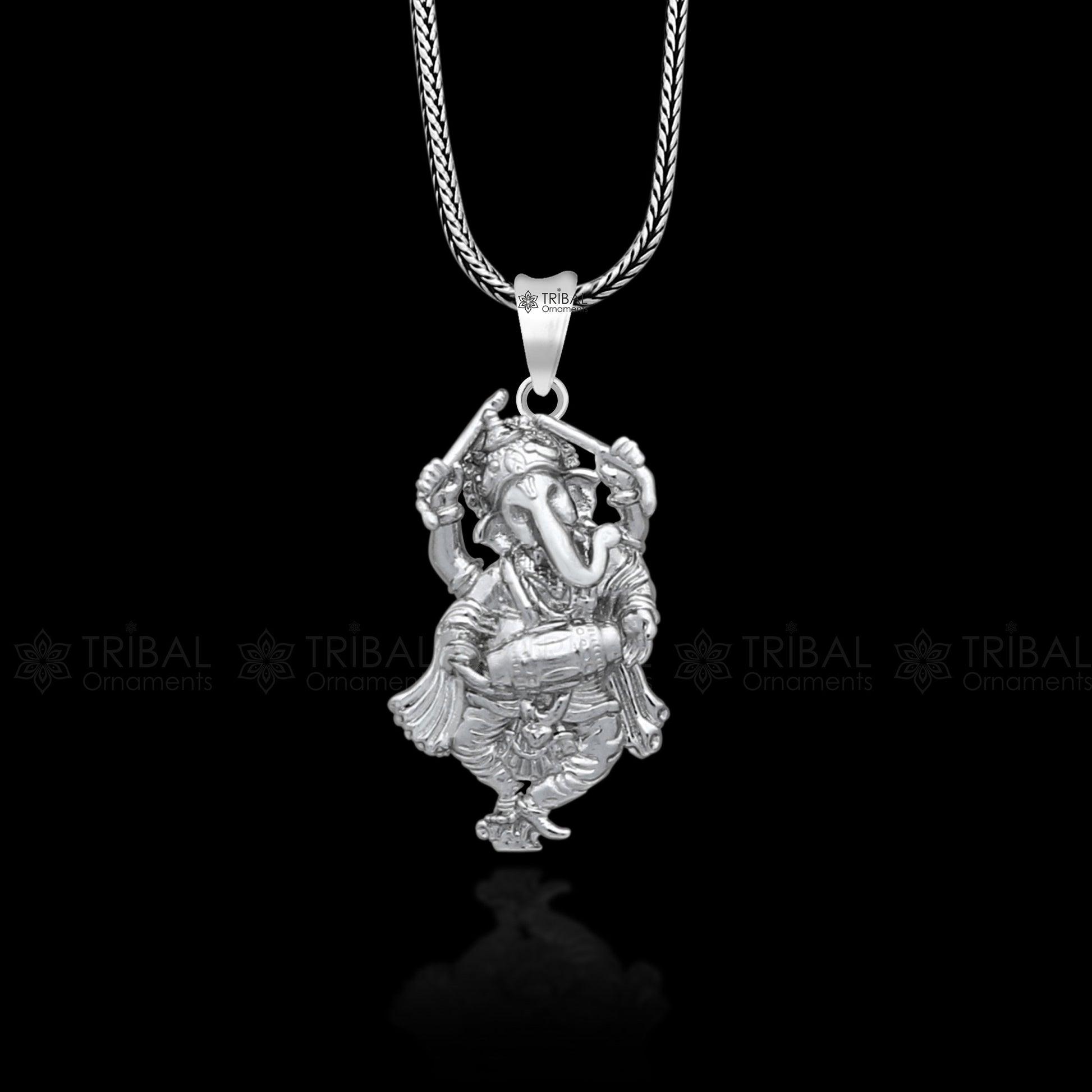 925 sterling silver Lord Ganesha dancing pendant, unisex jewelry with intricate handmade design, perfect for spiritual style.