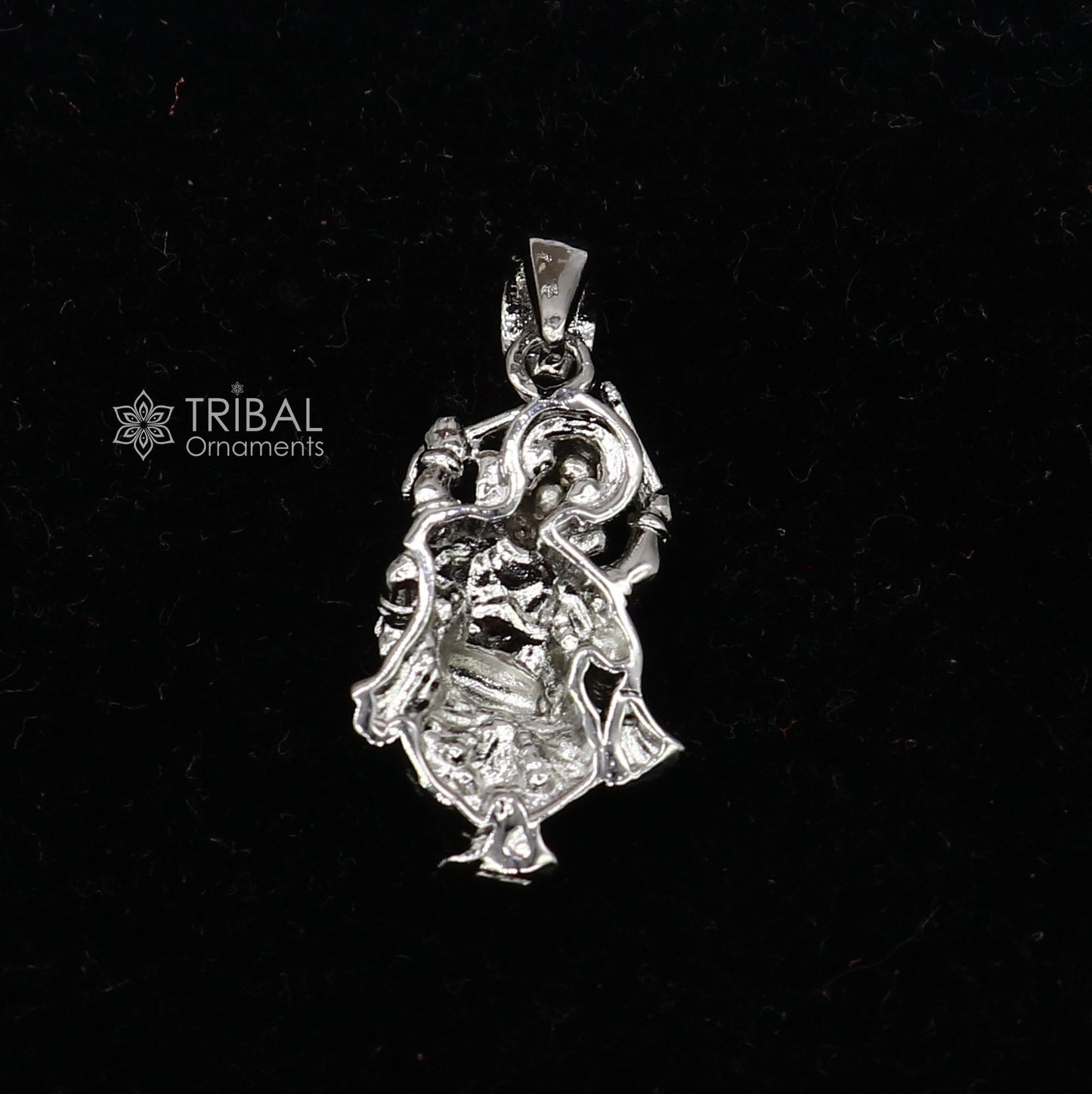 Sterling silver Lord Ganesha dancing pendant by Tribal Ornaments, unisex jewelry with intricate handmade design.