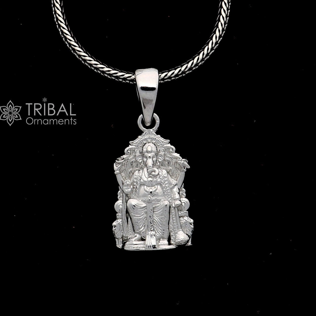 925 sterling silver Lord Ganesha pendant, unisex jewelry with intricate tribal design, handmade necklace by TRIBAL ORNAMENTS.