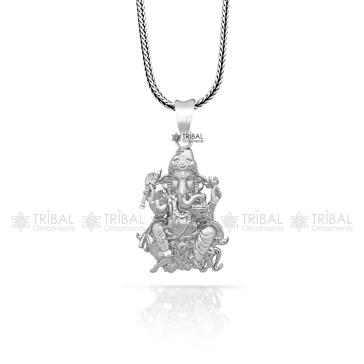Sterling silver Lord Ganesha pendant by TRIBAL ORNAMENTS, unisex jewelry with intricate design, handmade pendant for necklace.