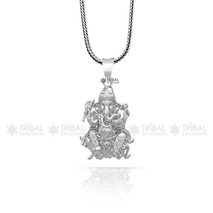 Sterling silver Lord Ganesha pendant by TRIBAL ORNAMENTS, unisex jewelry with intricate design, handmade pendant for necklace.