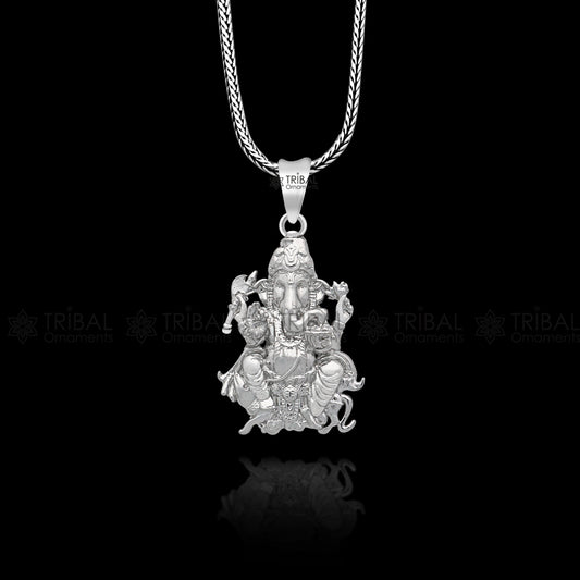 925 sterling silver Lord GANESHA unique design pendant necklace, Lord Ganesha unique style handmade pendant for unisex  Nsp818 - TRIBAL ORNAMENTS
