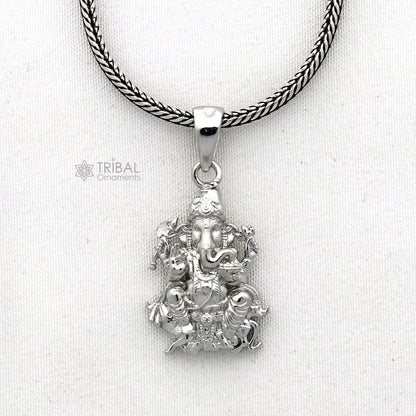 Sterling silver Lord Ganesha pendant, unisex jewelry by Tribal Ornaments, showcasing a detailed handmade design for necklaces.