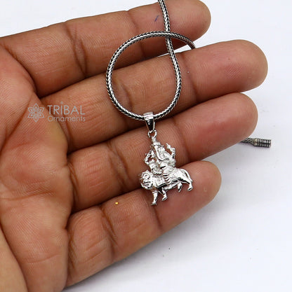 925 sterling silver Lord Ganesha pendant with lion design, unisex jewelry by TRIBAL ORNAMENTS, handmade tribal-style necklace accessory