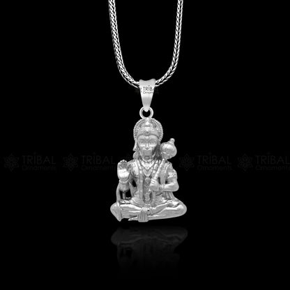 925 sterling silver Lord Hanuman blessing pendant, tribal jewelry with intricate divine Balaji design, handcrafted tribal ornament.
