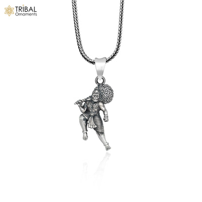 925 sterling silver Lord Hanuman Ji pendant with chain, tribal jewelry design, detailed divine figure, traditional craftsmanship
