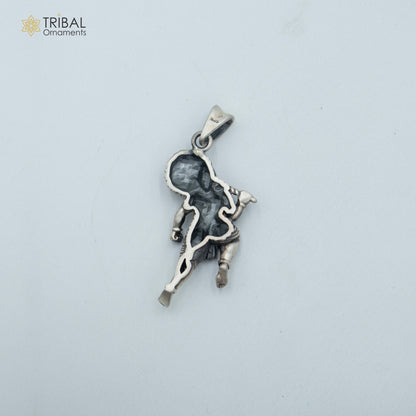 925 sterling silver Lord Hanuman Ji divine pendant with chain, tribal jewelry design, intricate tribal ornaments.