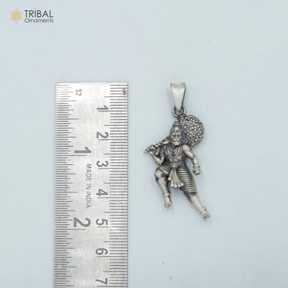 925 sterling silver Lord Hanumanji pendant with chain, tribal jewelry design, detailed divine figure, handcrafted tribal ornament.
