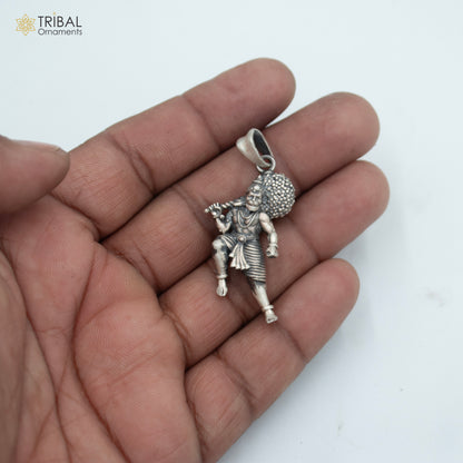 925 sterling silver Lord Hanuman Ji pendant with chain, tribal jewelry featuring detailed divine Hindu deity design.