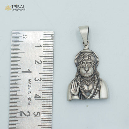 925 sterling silver Lord Hanuman Ji pendant with chain, tribal jewelry style, intricately designed divine pendant for spiritual adornment