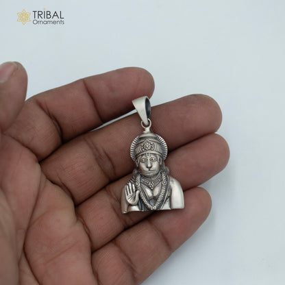 925 sterling silver Lord Hanuman Ji divine pendant with chain, tribal jewelry design from Tribal Ornaments.