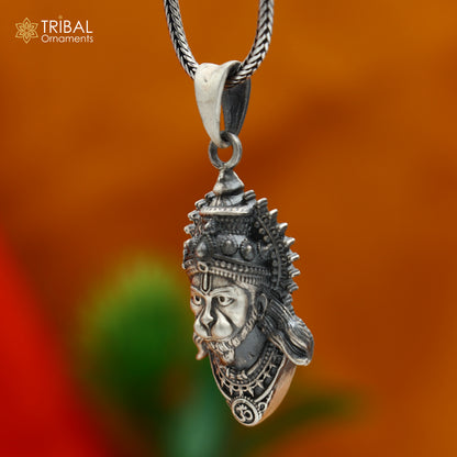 925 sterling silver Lord Hanuman Ji pendant with chain, tribal jewelry design, detailed religious motif, handcrafted by Tribal Ornaments.