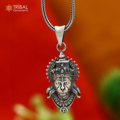 925 sterling silver Lord Hanuman Ji pendant with chain, tribal jewelry style, detailed religious figure, crafted by TRIBAL ORNAMENTS