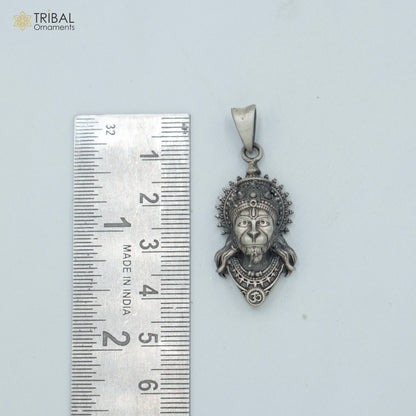 925 sterling silver Lord Hanuman Ji pendant with chain, tribal jewelry design, detailed craftsmanship, from Tribal Ornaments.