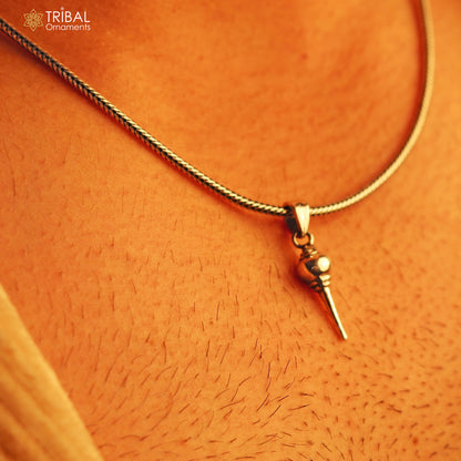 Sterling silver Lord Hanuman weapon mace Gota pendant, stylish unisex jewelry, intricate tribal design, gift-ready accessory.