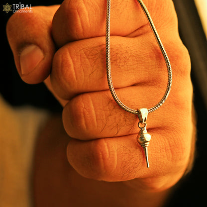 Sterling silver Lord Hanuman weapon mace Gota pendant, stylish unisex jewelry by Tribal Ornaments, featuring intricate tribal design.
