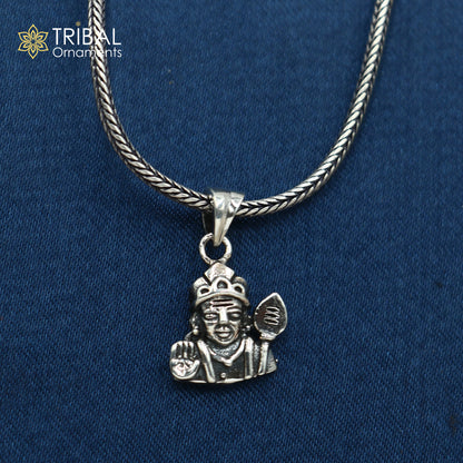 925 sterling silver Lord Kartikeya pendant with chain, tribal jewelry design, detailed religious symbol, handcrafted by TRIBAL ORNAMENTS