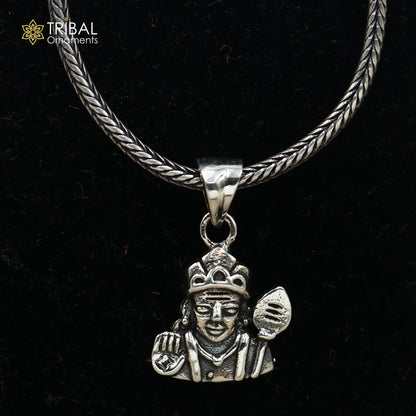 925 sterling silver Lord Kartikeya pendant with chain, tribal jewelry design featuring intricate details and traditional craftsmanship.