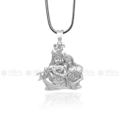 925 sterling silver Lord Krishna and Radha pendant, tribal jewelry divine locket featuring intricate design and traditional craftsmanship.