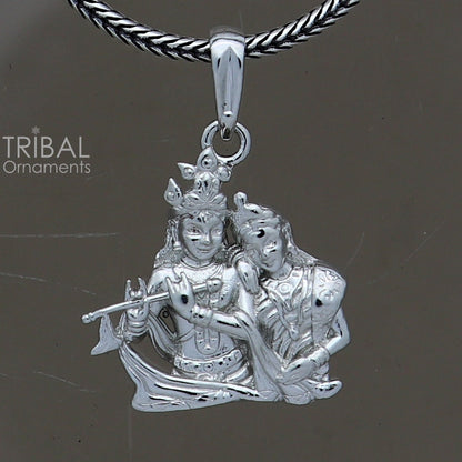 925 sterling silver Lord Krishna and Radha pendant featuring divine tribal jewelry design with intricate craftsmanship.