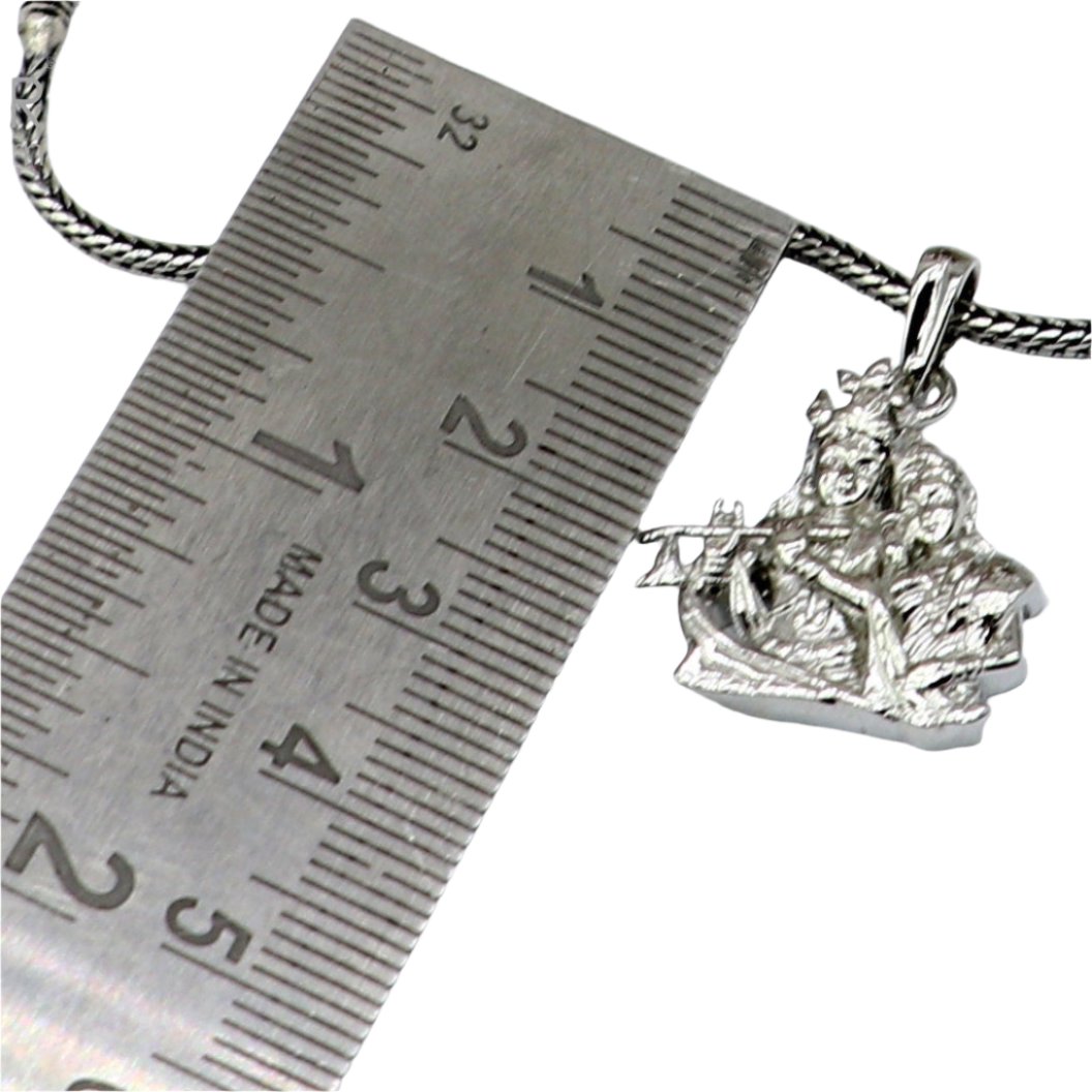 925 sterling silver Lord Krishna and Radha pendant, tribal jewelry locket featuring divine figures and intricate design.