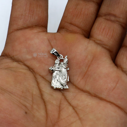 925 sterling silver Lord Krishna and Radha pendant, tribal jewelry featuring detailed divine figures in a traditional locket style.