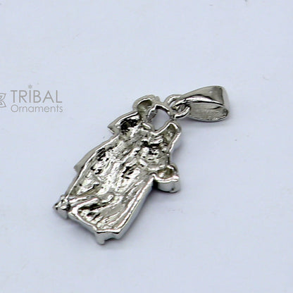 925 sterling silver Lord Krishna and Radha pendant with tribal design, showcasing detailed divine figures in a traditional jewelry style.