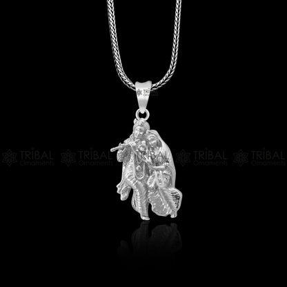 925 sterling silver Lord Krishna and Radha tribal pendant, detailed divine jewelry, handcrafted by TRIBAL ORNAMENTS.