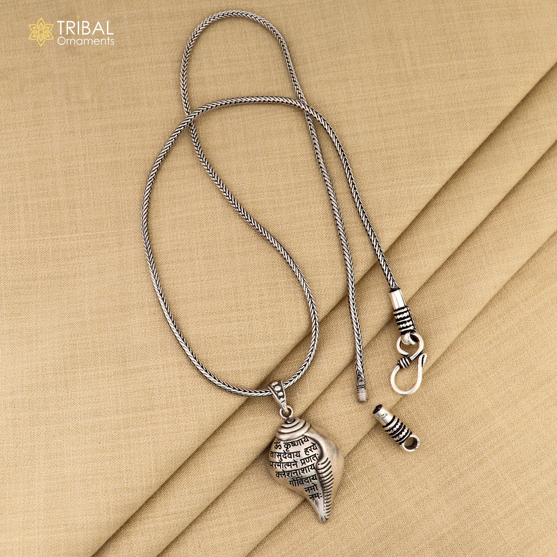 925 Sterling silver lord Krishna mantra Shankha pendant tribal ethnic jewelry nsp1066 - TRIBAL ORNAMENTS