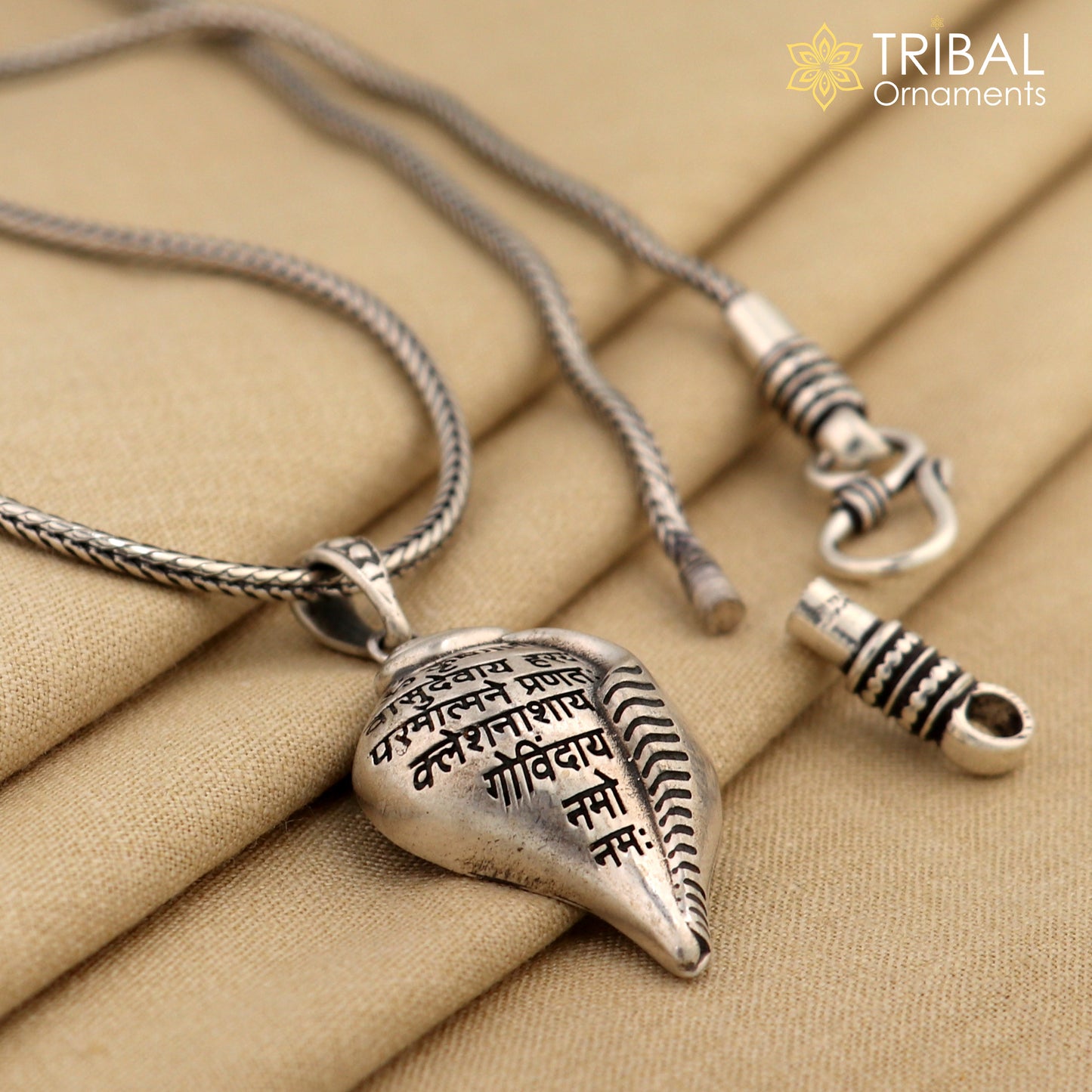 925 Sterling silver lord Krishna mantra Shankha pendant tribal ethnic jewelry nsp1066 - TRIBAL ORNAMENTS