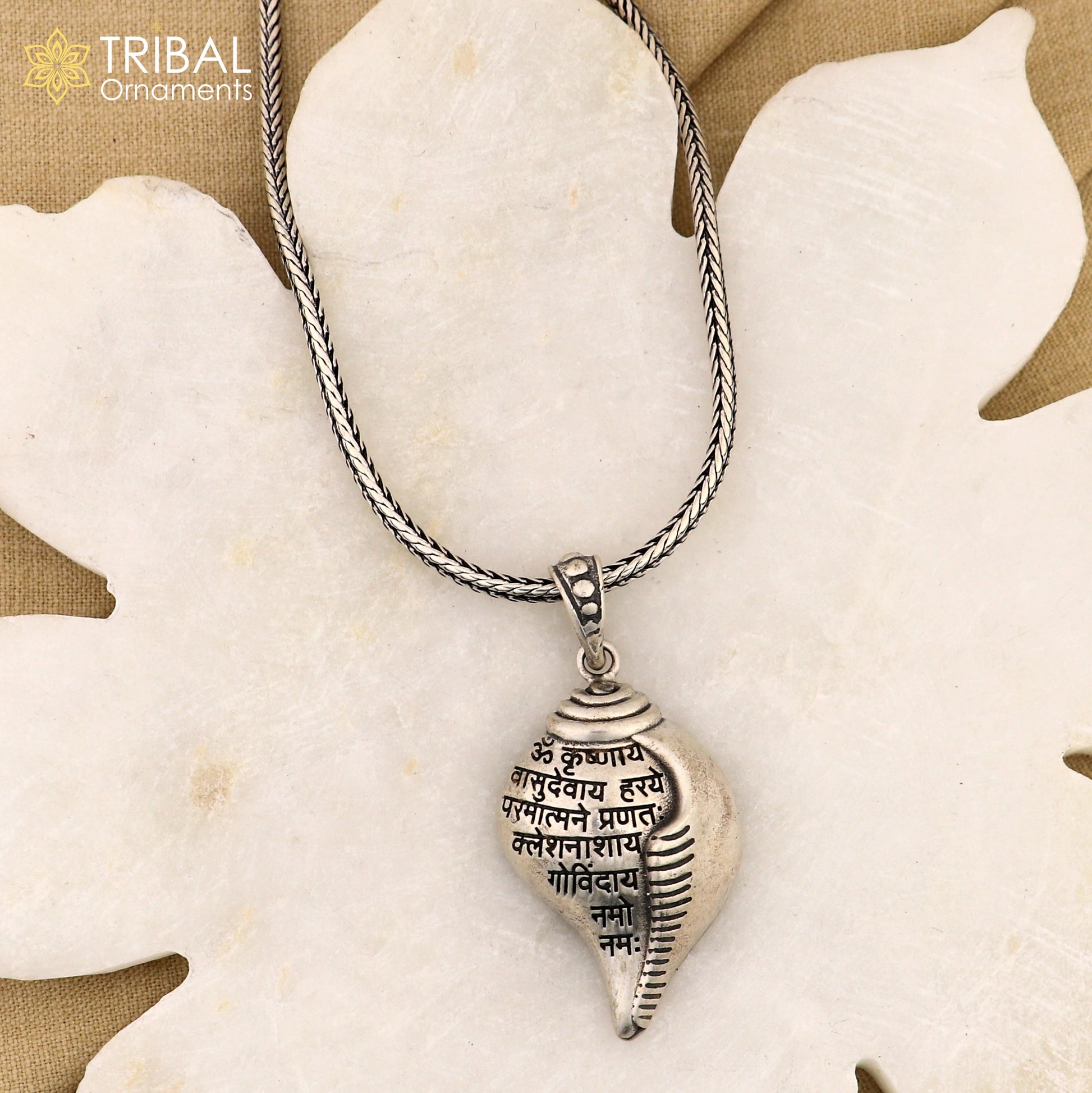 925 Sterling silver lord Krishna mantra Shankha pendant tribal ethnic jewelry nsp1066 - TRIBAL ORNAMENTS