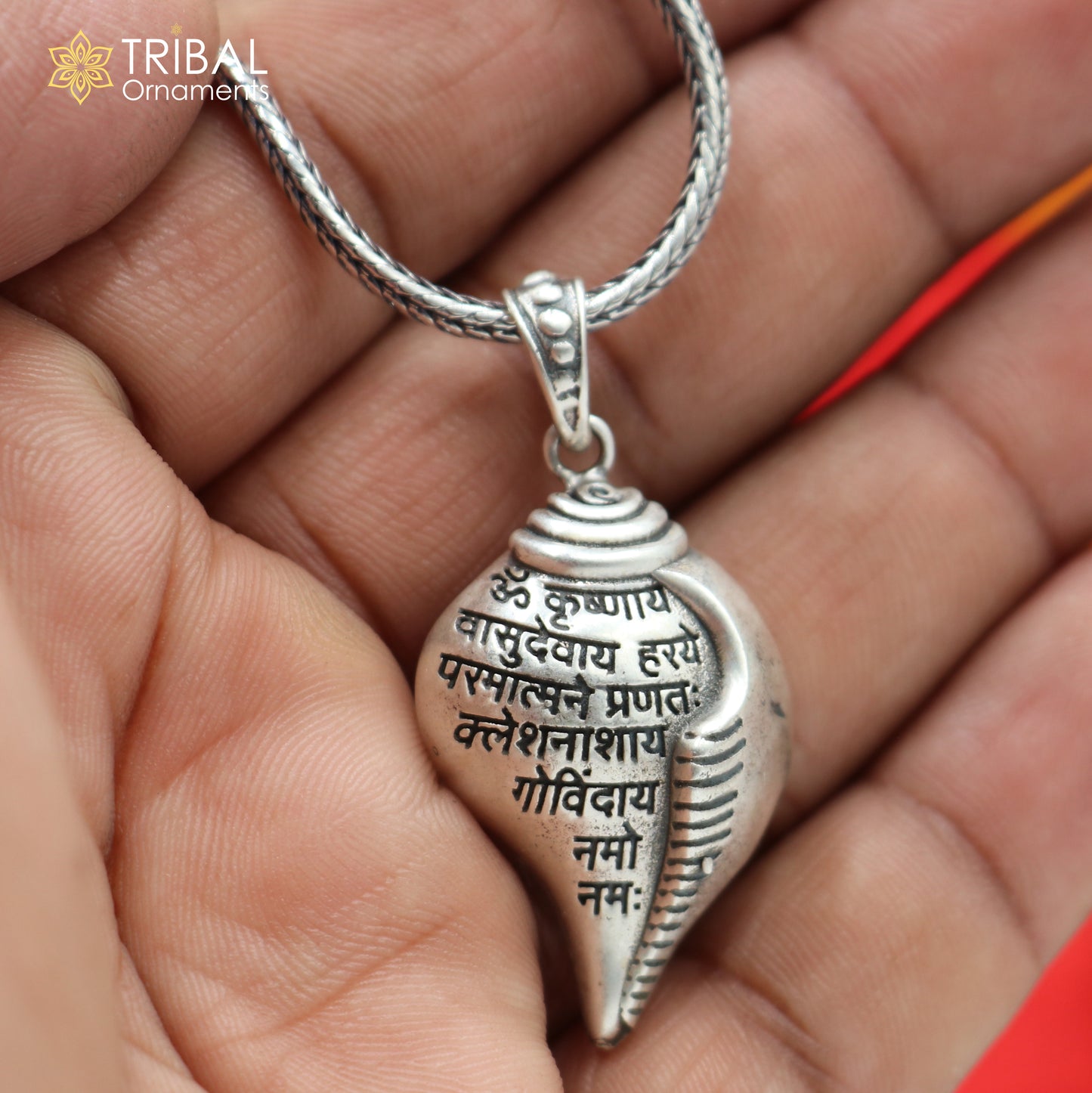 925 Sterling silver lord Krishna mantra Shankha pendant tribal ethnic jewelry nsp1066 - TRIBAL ORNAMENTS