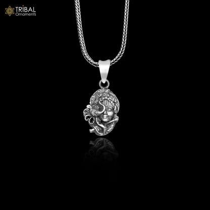 925 sterling silver Lord Krishna pendant in tribal jewelry style, featuring intricate tribal ornament design.