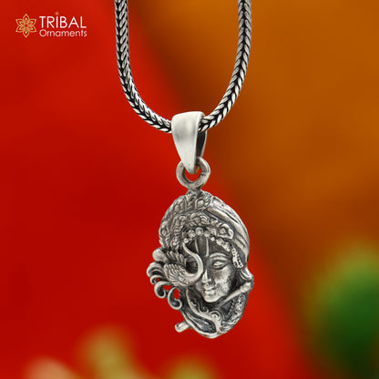 Tribal sterling silver Lord Krishna pendant, handcrafted tribal jewelry with detailed Krishna figure, 925 silver tribal ornament.