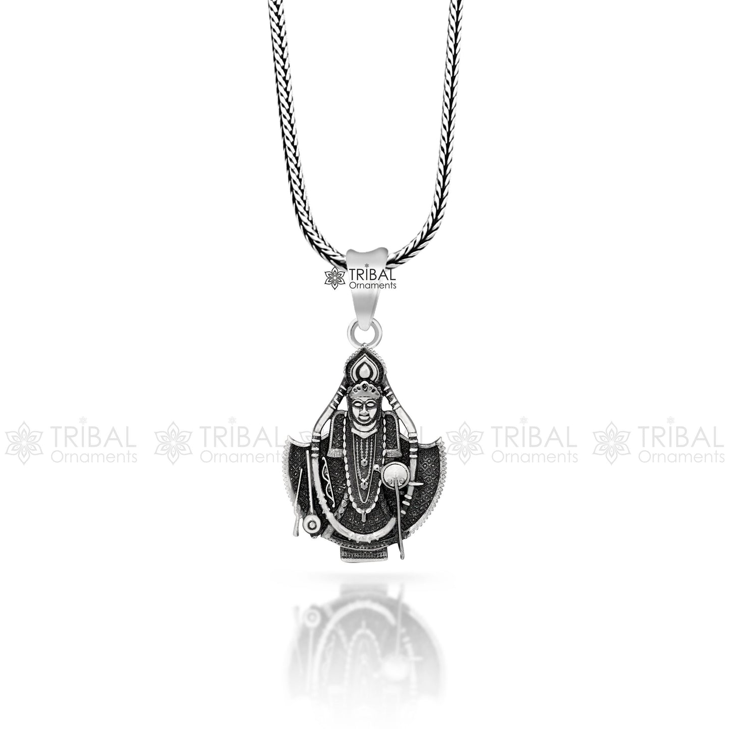 925 sterling silver Lord Krishna pendant featuring intricate tribal design, divine jewelry piece with detailed craftsmanship.