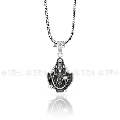 925 sterling silver Lord Krishna pendant featuring intricate tribal design, divine jewelry piece with detailed craftsmanship.